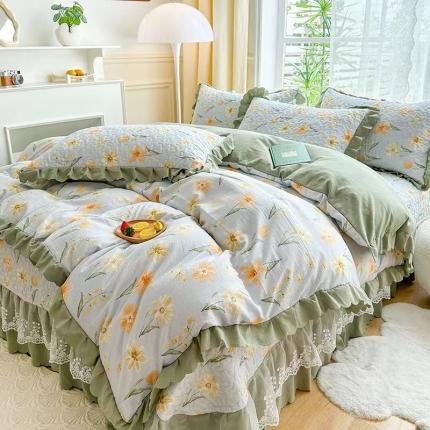 艺慕 2025款双层蕾丝大花边床盖  花镜