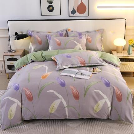 91家纺网 家纺一手货源 找家纺 橘姿 2023升级喷气全棉磨毛四件套纯棉四件套加厚直播 娇梦-灰