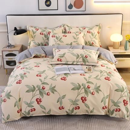 91家纺网 家纺一手货源 找家纺 橘姿 2023升级喷气全棉磨毛四件套纯棉四件套加厚直播 硕果累累-黄