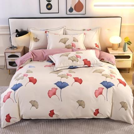 91家纺网 家纺一手货源 找家纺 橘姿 2023升级喷气全棉磨毛四件套纯棉四件套加厚直播 银杏叶-米