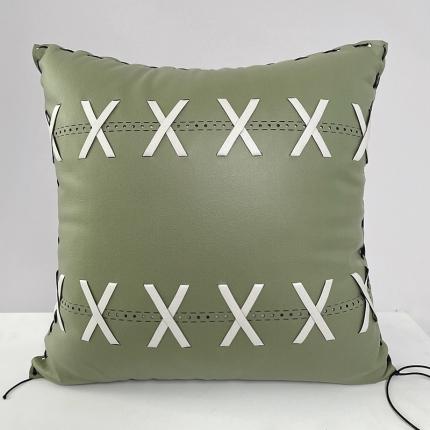 爱家居 现代手工编织科技布皮质抱枕沙发靠枕软装设计靠包 抽绳款—清新绿
