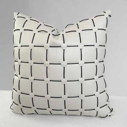 爱家居 现代轻奢手工编织科技布皮质抱枕沙发靠枕软装设计靠包 空间—白