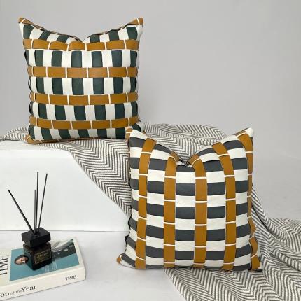 (总) 爱家居 现代轻奢手工编织科技布皮质抱枕客厅沙发靠枕软装设计靠包