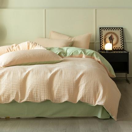 雅居纺2023新款系全棉泡泡纱四件套 泡泡纱-粉+清新绿