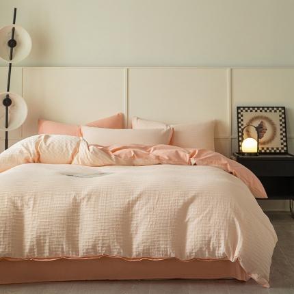 雅居纺2023新款系全棉泡泡纱四件套 泡泡纱-苏桃粉