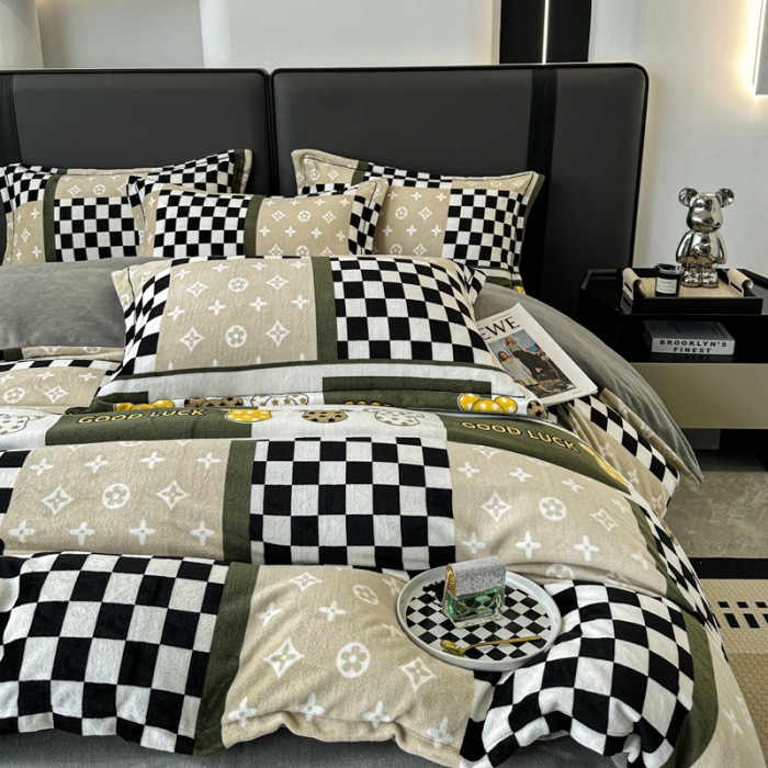 91家纺网 家纺一手货源 找家纺 耀达 2024新款轻奢加厚牛奶绒四件套 英伦格