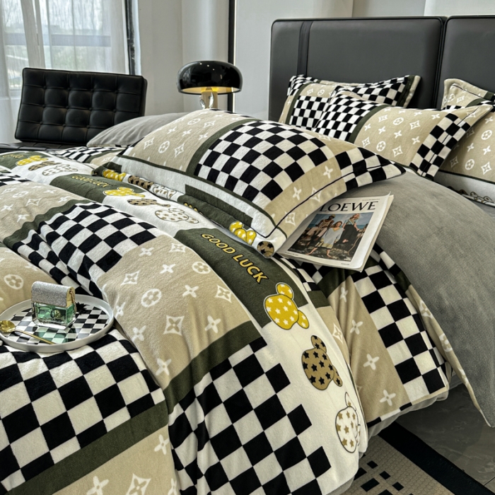 91家纺网 家纺一手货源 找家纺 耀达 2024新款轻奢加厚牛奶绒四件套 英伦格