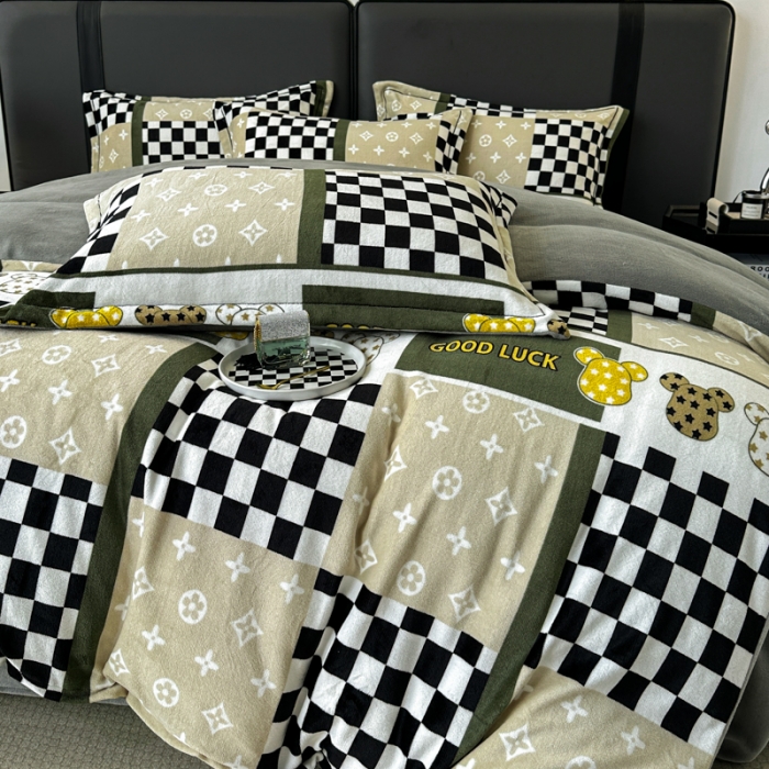 91家纺网 家纺一手货源 找家纺 耀达 2024新款轻奢加厚牛奶绒四件套 英伦格