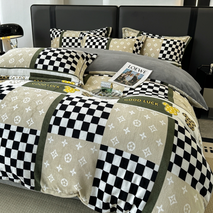 91家纺网 家纺一手货源 找家纺 耀达 2024新款轻奢加厚牛奶绒四件套 英伦格