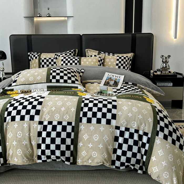 91家纺网 家纺一手货源 找家纺 耀达 2024新款轻奢加厚牛奶绒四件套 英伦格