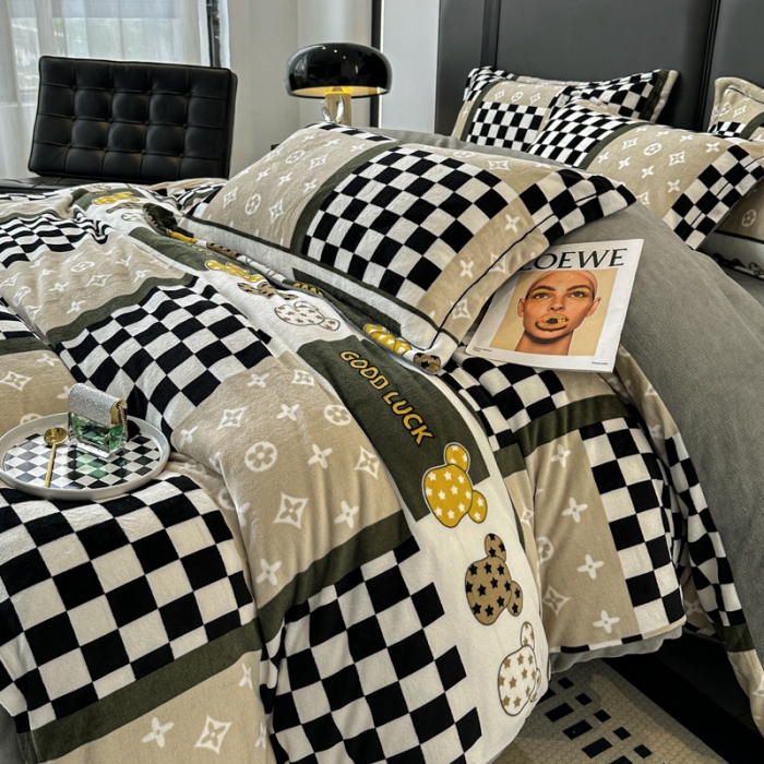 91家纺网 家纺一手货源 找家纺 耀达 2024新款轻奢加厚牛奶绒四件套 英伦格