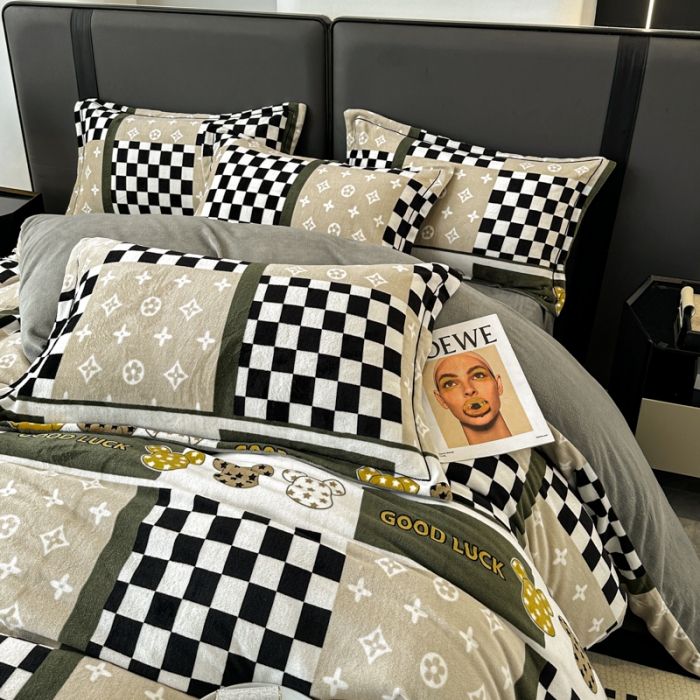 91家纺网 家纺一手货源 找家纺 耀达 2024新款轻奢加厚牛奶绒四件套 英伦格