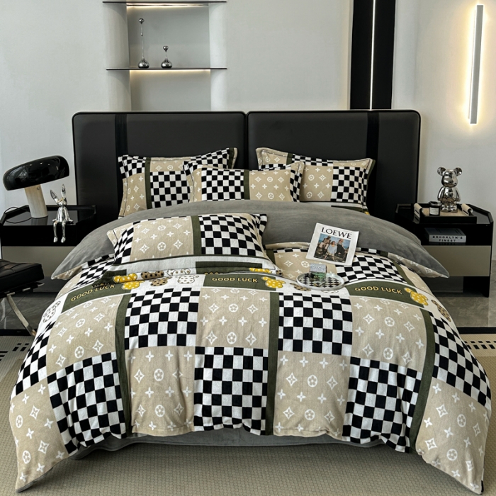 91家纺网 家纺一手货源 找家纺 耀达 2024新款轻奢加厚牛奶绒四件套 英伦格