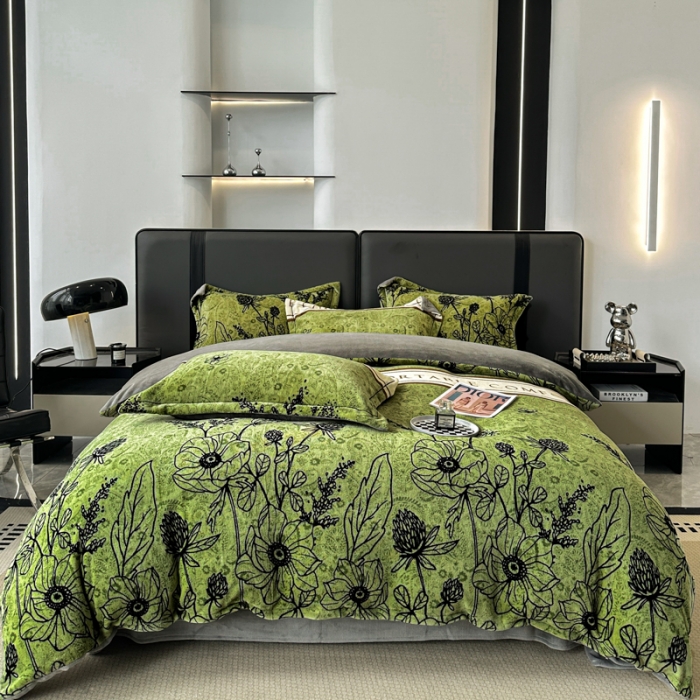 91家纺网 家纺一手货源 找家纺 耀达 2024新款轻奢加厚牛奶绒四件套 绿野花园