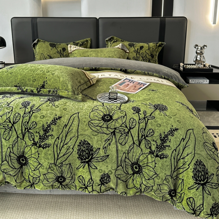 91家纺网 家纺一手货源 找家纺 耀达 2024新款轻奢加厚牛奶绒四件套 绿野花园