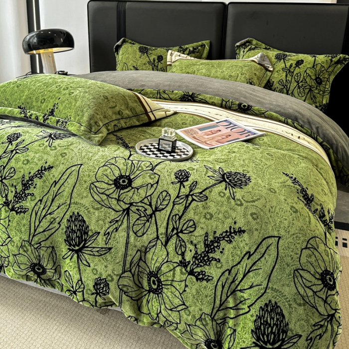 91家纺网 家纺一手货源 找家纺 耀达 2024新款轻奢加厚牛奶绒四件套 绿野花园