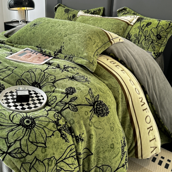 91家纺网 家纺一手货源 找家纺 耀达 2024新款轻奢加厚牛奶绒四件套 绿野花园