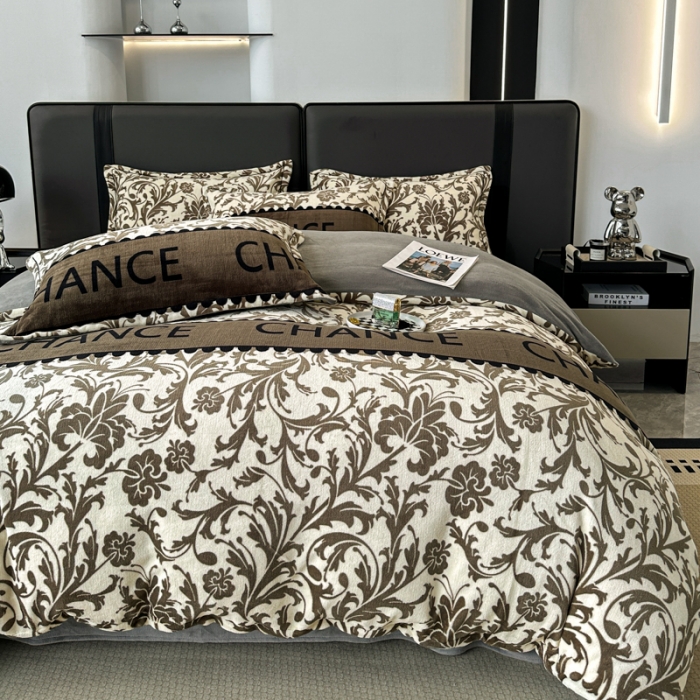 91家纺网 家纺一手货源 找家纺 耀达 2024新款轻奢加厚牛奶绒四件套 绿野森林