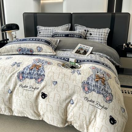 耀达 2024新款轻奢加厚牛奶绒四件套 水晶熊