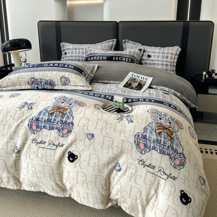 91家纺网 家纺一手货源 找家纺 耀达 2024新款轻奢加厚牛奶绒四件套 水晶熊