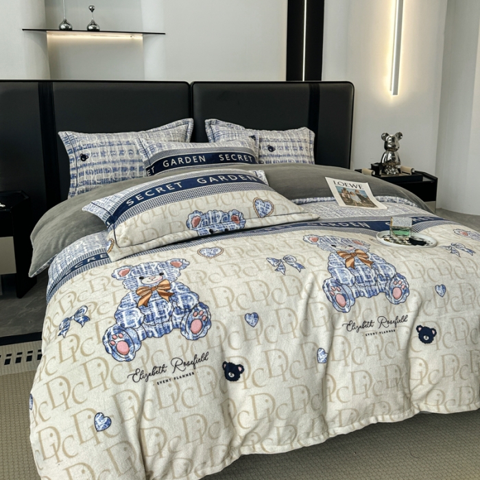 91家纺网 家纺一手货源 找家纺 耀达 2024新款轻奢加厚牛奶绒四件套 水晶熊