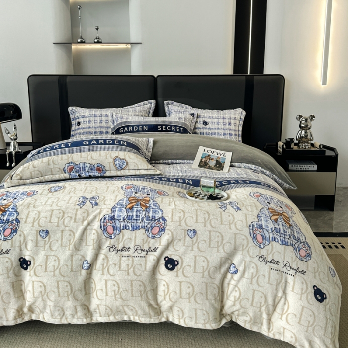 91家纺网 家纺一手货源 找家纺 耀达 2024新款轻奢加厚牛奶绒四件套 水晶熊