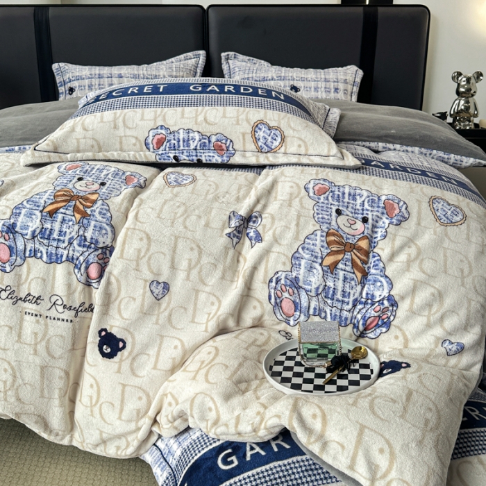 91家纺网 家纺一手货源 找家纺 耀达 2024新款轻奢加厚牛奶绒四件套 水晶熊