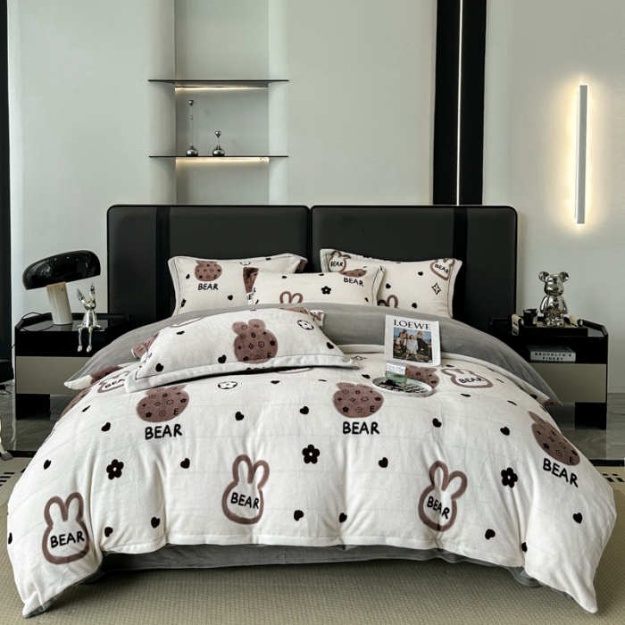 91家纺网 家纺一手货源 找家纺 耀达 2024新款轻奢加厚牛奶绒四件套 甜心兔