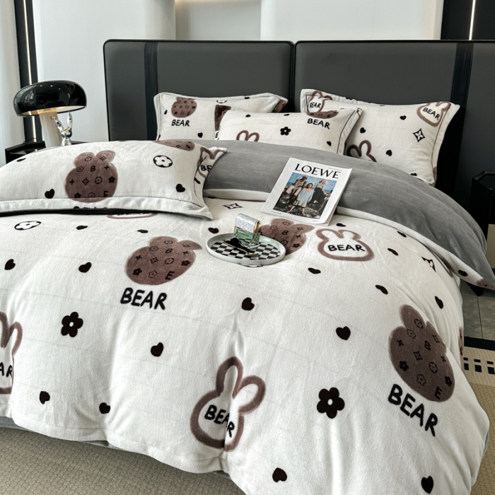 91家纺网 家纺一手货源 找家纺 耀达 2024新款轻奢加厚牛奶绒四件套 甜心兔