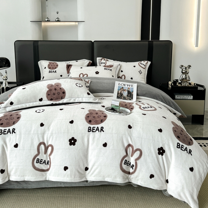 91家纺网 家纺一手货源 找家纺 耀达 2024新款轻奢加厚牛奶绒四件套 甜心兔