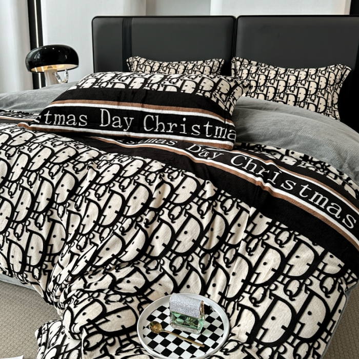 91家纺网 家纺一手货源 找家纺 耀达 2024新款轻奢加厚牛奶绒四件套 迪字母