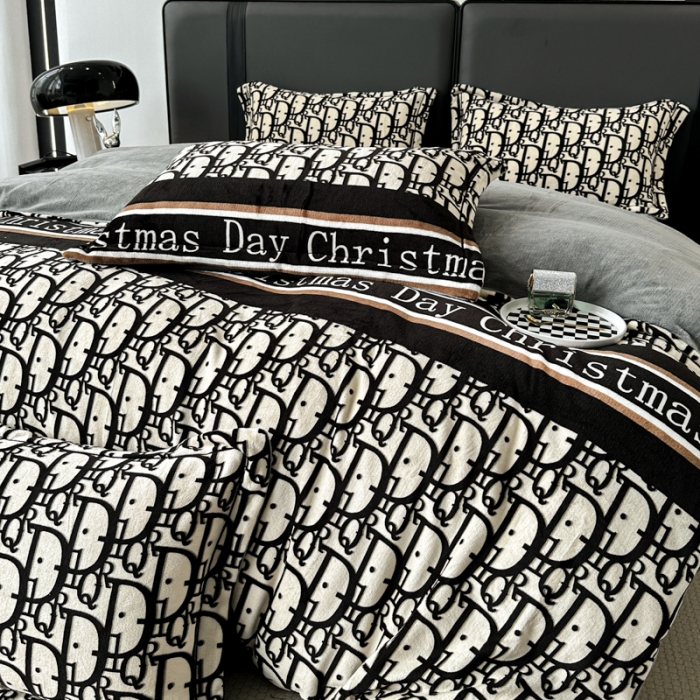 91家纺网 家纺一手货源 找家纺 耀达 2024新款轻奢加厚牛奶绒四件套 迪字母