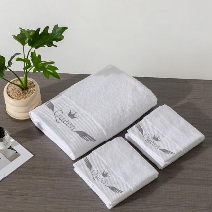 91家纺网 家纺一手货源 找家纺 全棉纯棉五星级酒店浴巾布草宾馆毛巾民宿铂金缎绣花面巾三件套queen