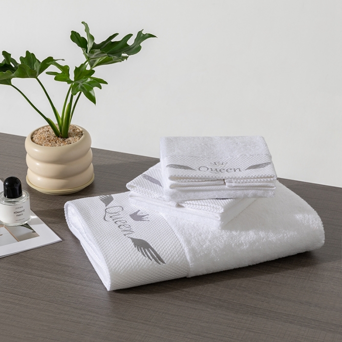 91家纺网 家纺一手货源 找家纺 全棉纯棉五星级酒店浴巾布草宾馆毛巾民宿铂金缎绣花面巾三件套queen