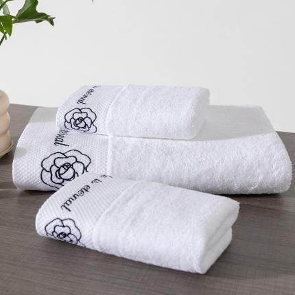 91家纺网 家纺一手货源 找家纺 全棉纯棉五星级酒店浴巾布草宾馆毛巾民宿铂金缎绣花面巾三件套茶花