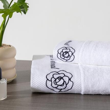 全棉纯棉五星级酒店浴巾布草宾馆毛巾民宿铂金缎绣花面巾三件套茶花