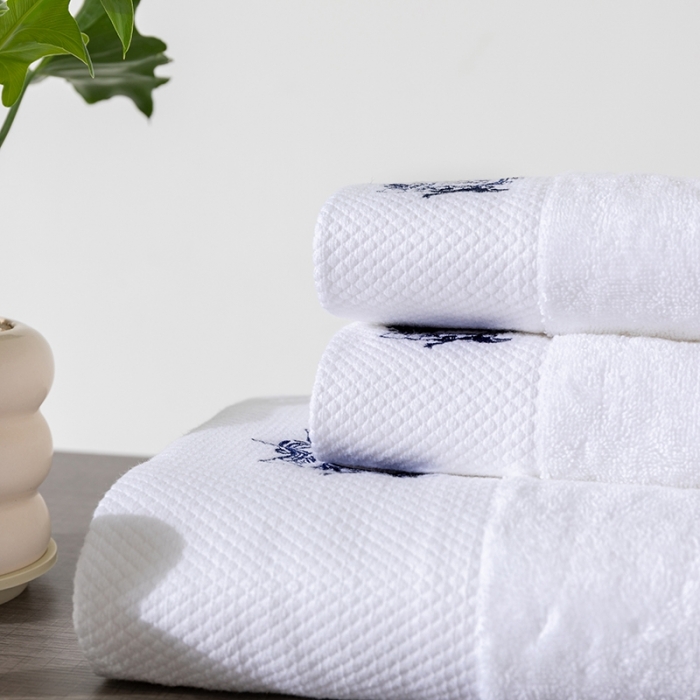 91家纺网 家纺一手货源 找家纺 全棉纯棉五星级酒店浴巾布草宾馆毛巾民宿铂金缎绣花面巾三件套冠 军