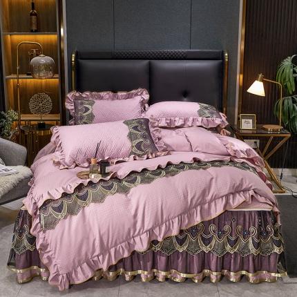 91家纺网 家纺一手货源 找家纺 （总）罗艺轩 2024新款贡缎提花夹棉床裙四件套千鸟格系列