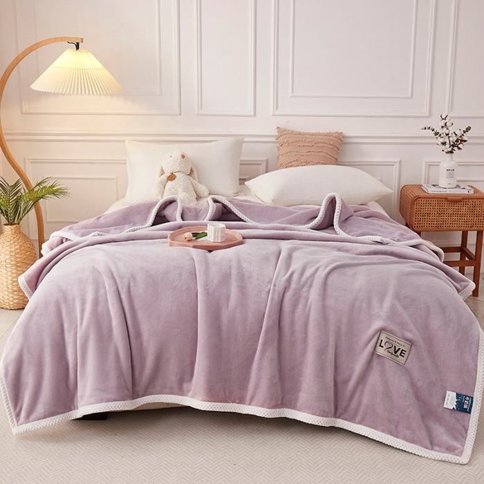 91家纺网 家纺一手货源 找家纺 坦客毯业 2023年新款纯色牛奶绒毛毯沙发盖毯午睡毯子紫色