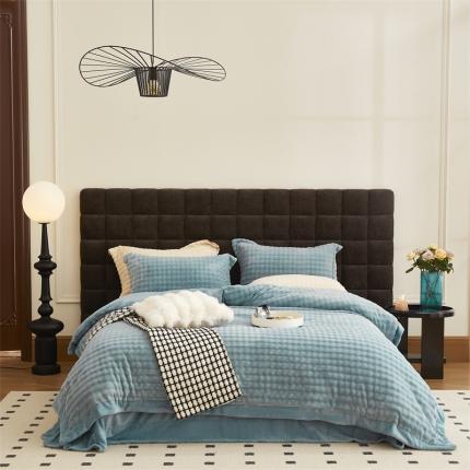 新月家纺 2024新款保暖简约牛奶绒托斯塞纳四件套 托斯塞纳+绅士蓝