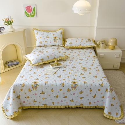 91家纺网 家纺一手货源 找家纺 爱思佳 2023新品云锦棉韩版数码印花款床盖三件套系列 花期而遇-绿