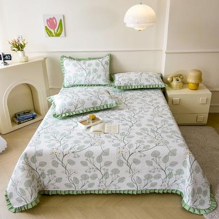 爱思佳 2023新品云锦棉韩版数码印花款床盖三件套系列 薇恋时光-绿