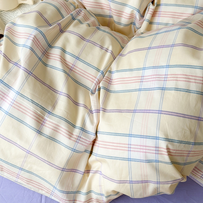 91家纺网 家纺一手货源 找家纺 昔可 2023新款全棉ins格子混搭系列四件套紫芋泥芝士格