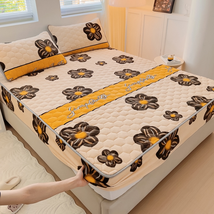 91家纺网 家纺一手货源 找家纺 情煊家纺 2023新款保暖牛奶绒夹棉床笠 情调