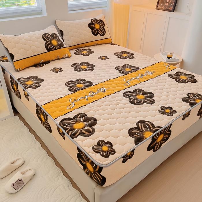 91家纺网 家纺一手货源 找家纺 情煊家纺 2023新款保暖牛奶绒夹棉床笠 情调