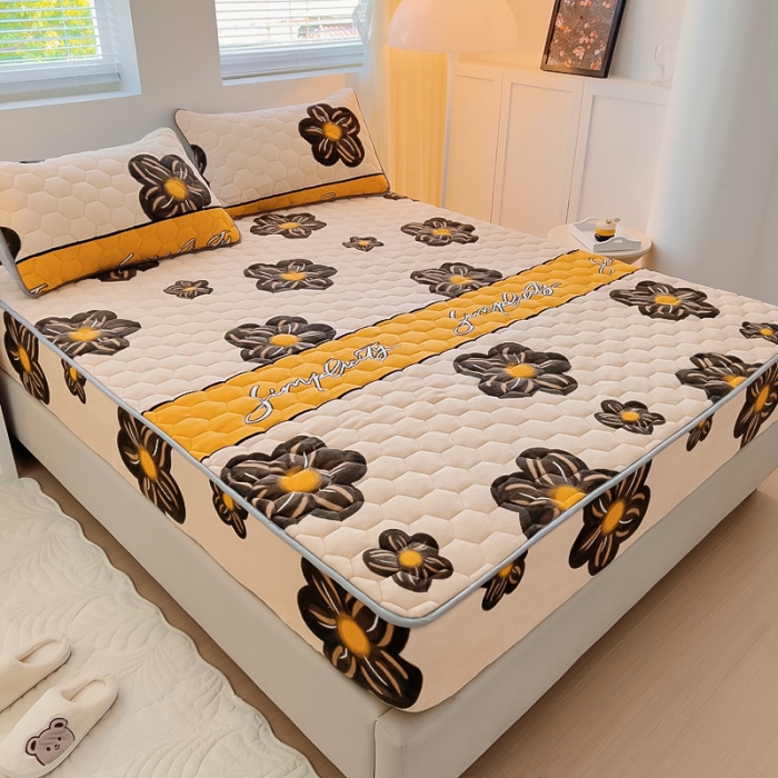 91家纺网 家纺一手货源 找家纺 情煊家纺 2023新款保暖牛奶绒夹棉床笠 情调