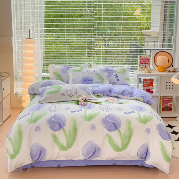 91家纺网 家纺一手货源 找家纺 铭浩 2025新款磨毛植物羊绒四件套 安妮小兔