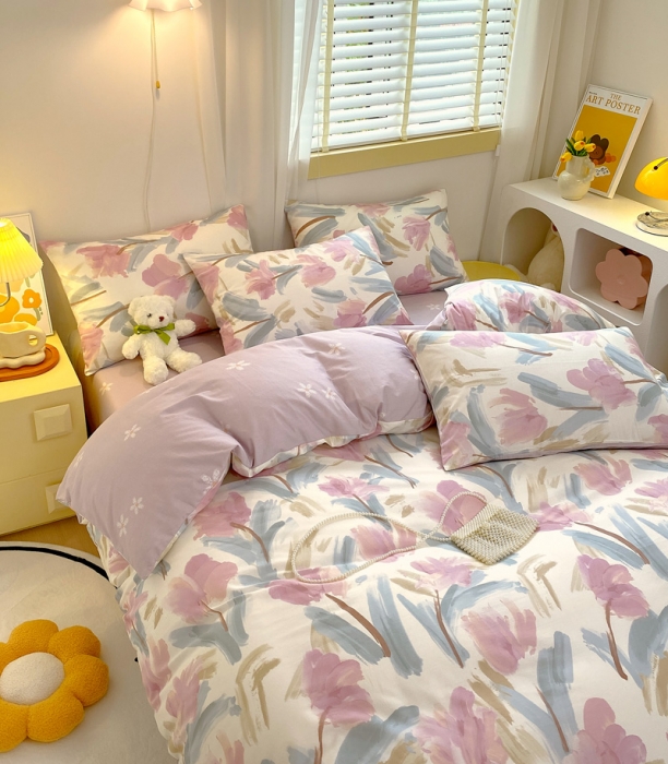 91家纺网 家纺一手货源 找家纺 芊寻 2024新款全棉13372田园风印花系列四件套 轻絮私语