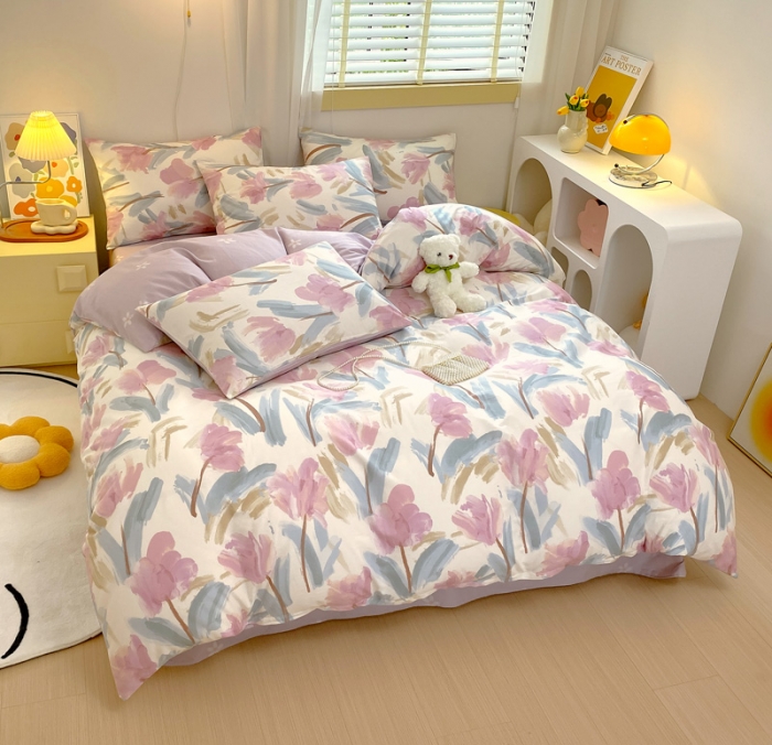 91家纺网 家纺一手货源 找家纺 芊寻 2024新款全棉13372田园风印花系列四件套 轻絮私语