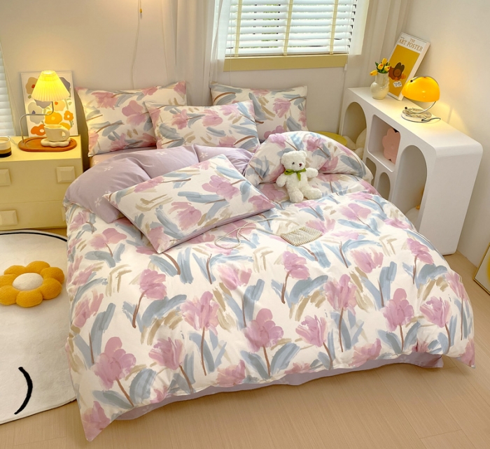 91家纺网 家纺一手货源 找家纺 芊寻 2024新款全棉13372田园风印花系列四件套 轻絮私语